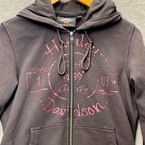 Harley Davidson Womens Black Maroon Print Full Zip Hoodie Size Medium